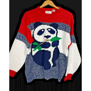 Panda Bear Sweater Size L Beverly Hills Zoo 80s Chunky Knit Asian Style Vintage